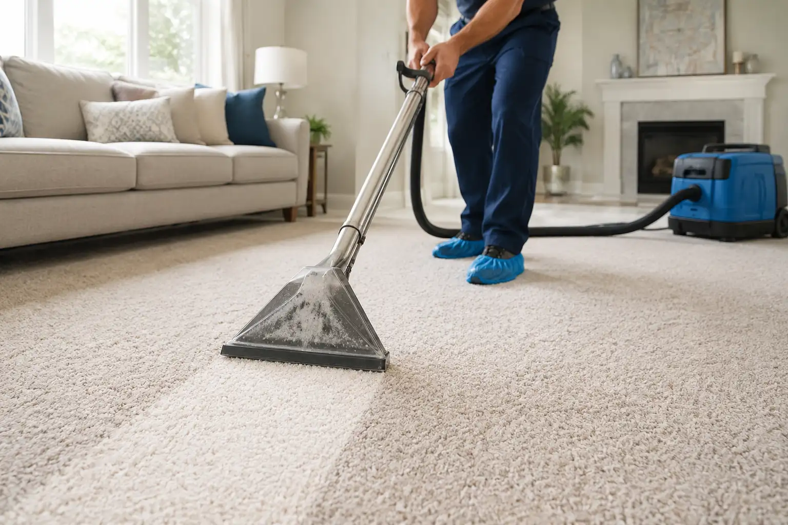 Residential carpet cleaning Spartanburg SC — professional technician cleaning a home