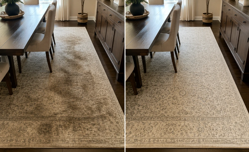 Rug before and after professional cleaning — Northside Spartanburg SC